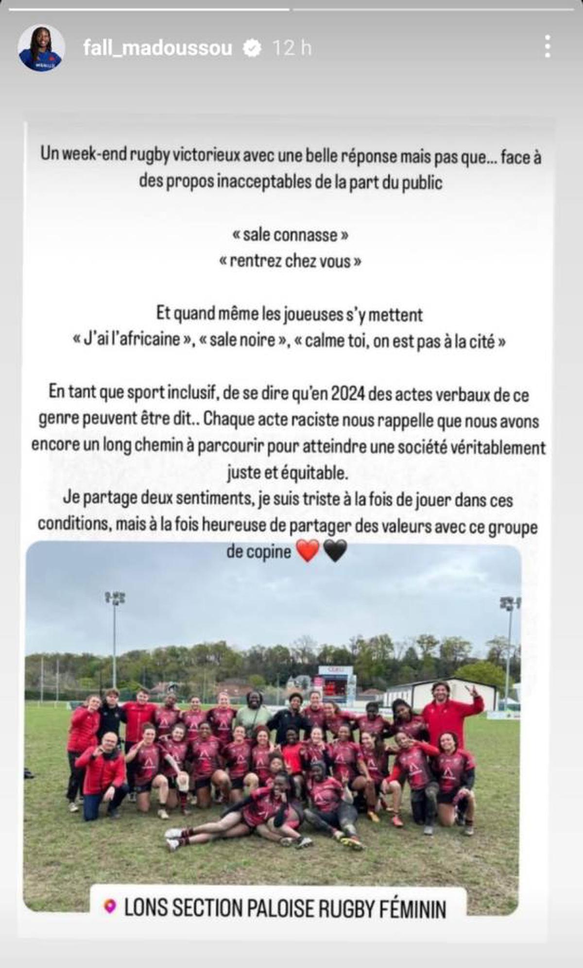 La réaction de la seconde ligne internationale de Bobigny Madoussou Fall, pas présente à Lons, s’est indignée sur les réseaux sociaux.